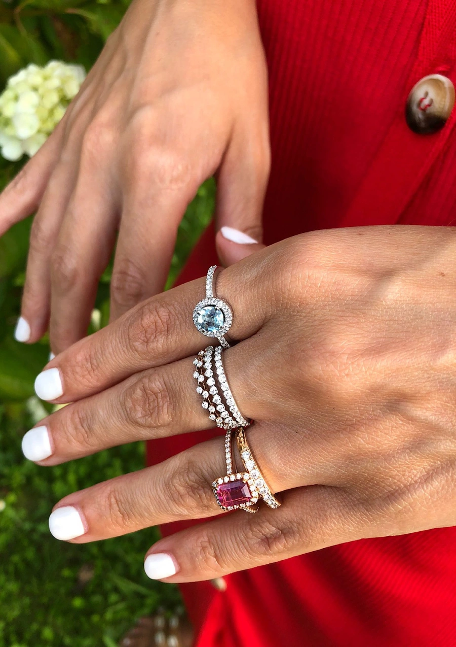 ALTEA 18K rose gold diamonds and pink tourmaline halo ring.