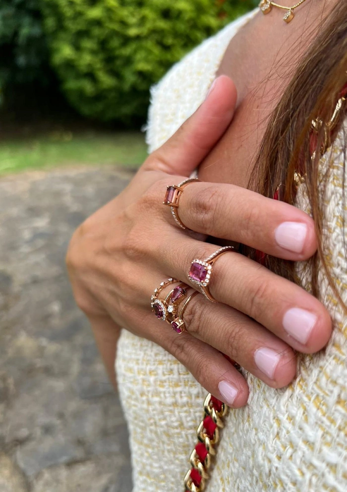 ALTEA 18K rose gold with diamonds and octagonal cut pink tourmaline
