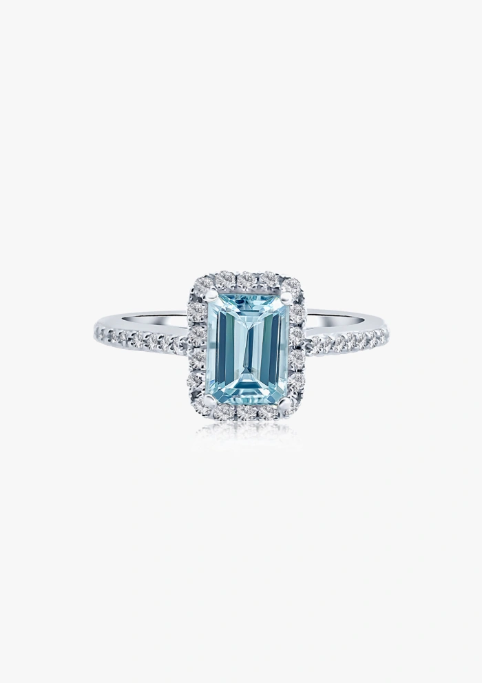 ALTEA 18K white gold with diamonds and octagonal cut aquamarine