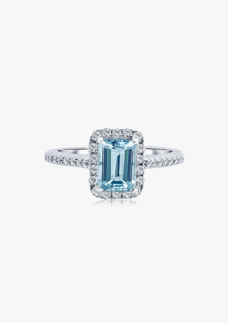ALTEA 18K white gold with diamonds and octagonal cut aquamarine