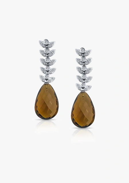 Pendientes MARBELLA en oro blanco 18K con diamantes y cuarzos whisky