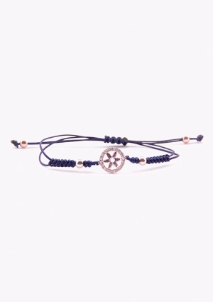 Pulsera Charm NÁUTICA en oro de 18K con diamantes talla brillante con cuentas en plata de Ley trenzada con hilo macramé