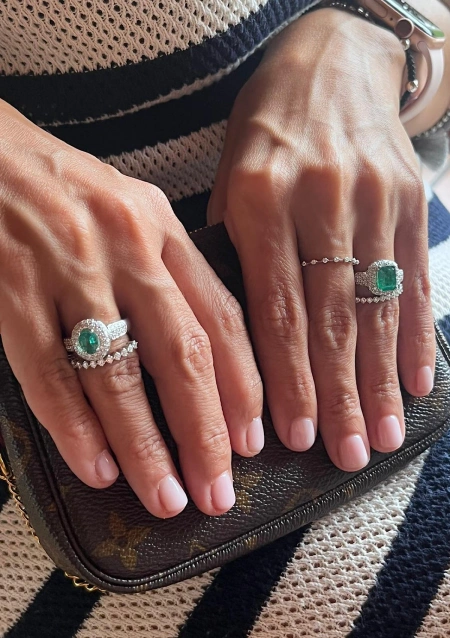 LEILONIE 18K white gold brilliant cut diamonds pave set and emerald