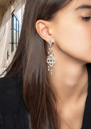 BIG LIFE 18K white gold with brilliant cut diamonds long earrings. 2