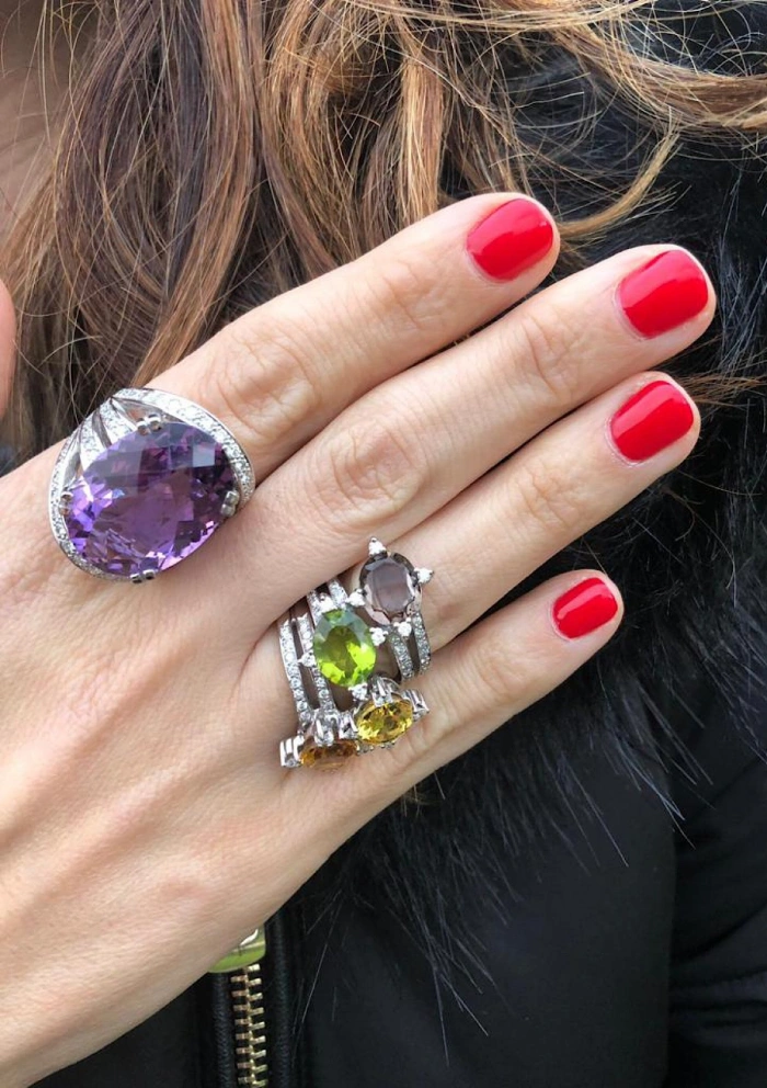 LILIUM 18K white gold with diamonds and amethyst maxi ring.
