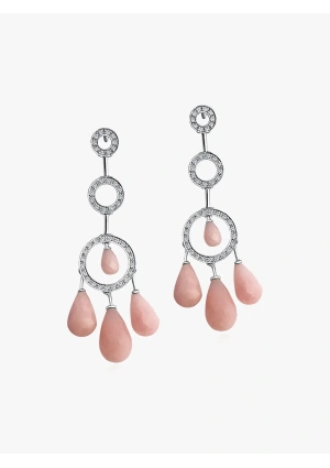 Pendientes largos LANAI en oro blanco de 18K con diamantes y ópalos rosas
