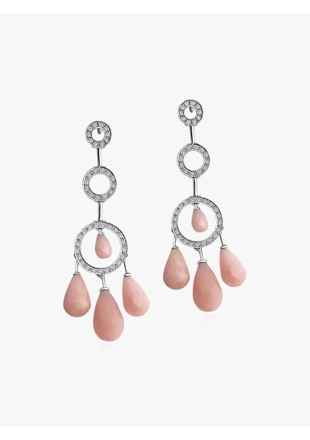 Pendientes largos LANAI en oro blanco de 18K con diamantes y ópalos rosas