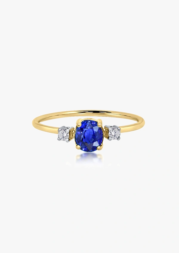 LITTLE MINI RAINBOW 18K yellow-white gold trilogy ring diamond and blue sapphire, ruby or emerald