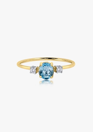 Bague LITTLE MINI RAINBOW en or jaune et blanc 18K avec diamants et aigue-marine