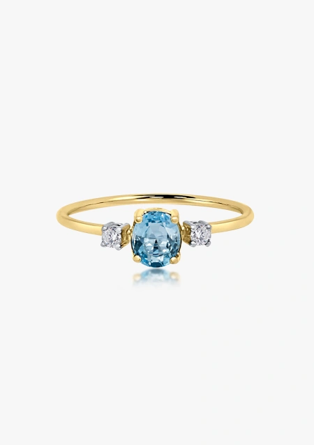 Bague LITTLE MINI RAINBOW en or jaune et blanc 18K avec diamants et aigue-marine