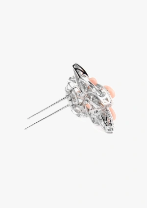 Broche BEVERLY IN PINK en oro blanco de 18K con diamantes y corales 2