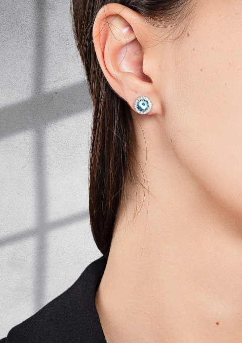 AMALFI 18K white gold earrings with diamonds & aquamarines.