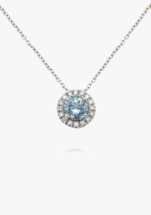 Colgante con cadena AMALFI en oro blanco 18K con diamantes y aguamarina talla brillante