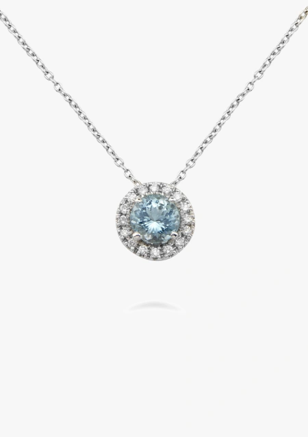 Colgante AMALFI en oro blanco de 18K con diamantes y aguamarina