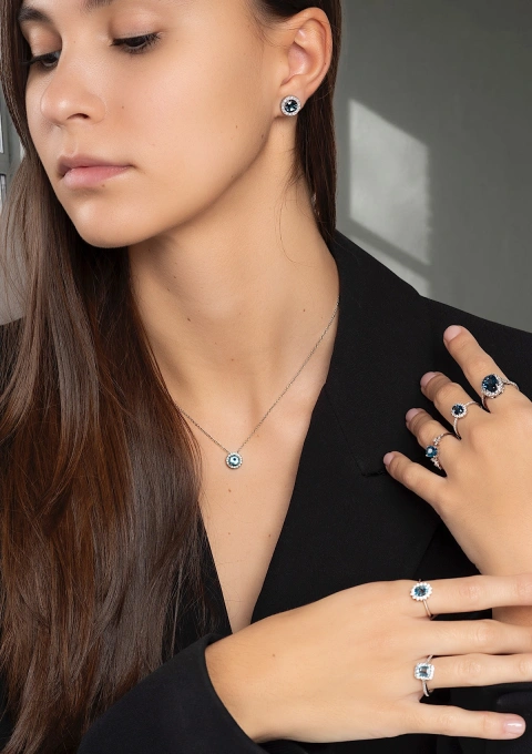 Pingente AMALFI ouro branco 18K com diamantes e aguamarina.