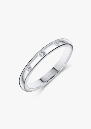 TRINITY 18K white gold with three brilliant cut diamonds wedding band ring