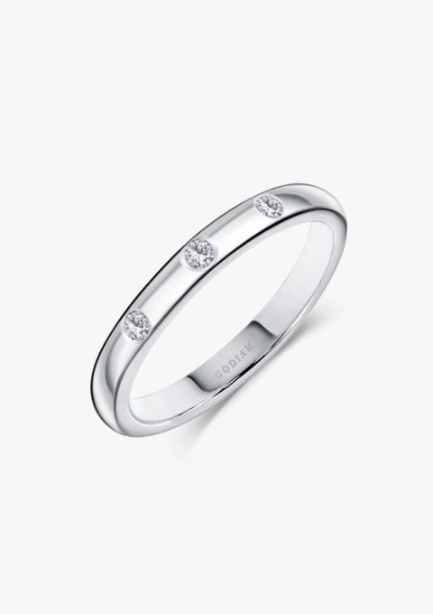TRINITY 18K white gold with three brilliant cut diamonds wedding band ring