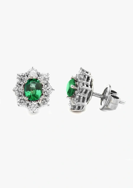 Pendientes Orla SIMONETA en oro blanco de 18K con diamantes y esmeraldas