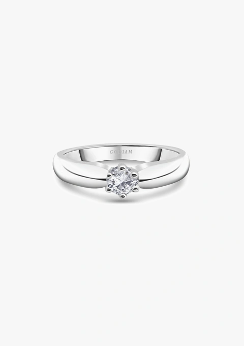 Bague solitaire FINISTERRE en or blanc 18 carats et diamant.