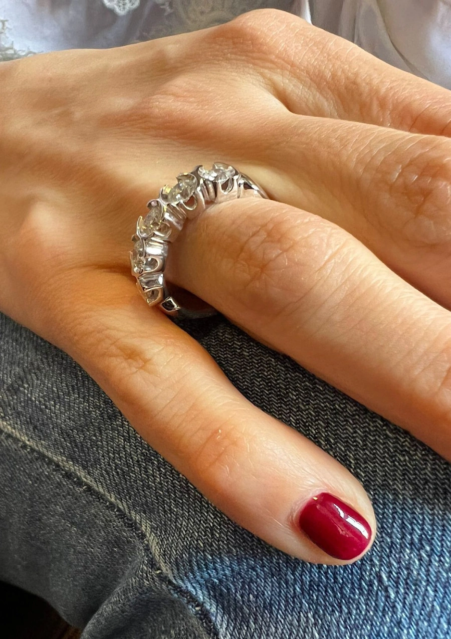 CLARA 18K white gold diamond half eternity wedding ring.