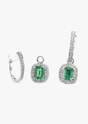 COVADONGA 18K white gold with brilliant cut diamonds and emeralds detachable earrings
