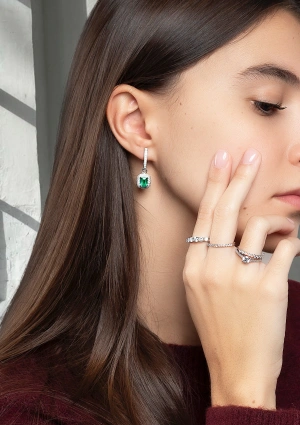 COVADONGA 18K white gold with brilliant cut diamonds and emeralds detachable earrings 2