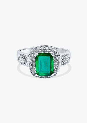 LEBLON 18K white gold with brilliant cut pave diamonds topped by an octagonal cut colombian emerald 2