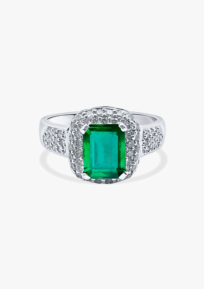 LEBLON 18K white gold pave diamonds and colombian emerald.