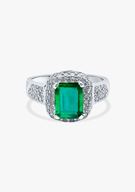 LEBLON 18K white gold pave diamonds and colombian emerald.