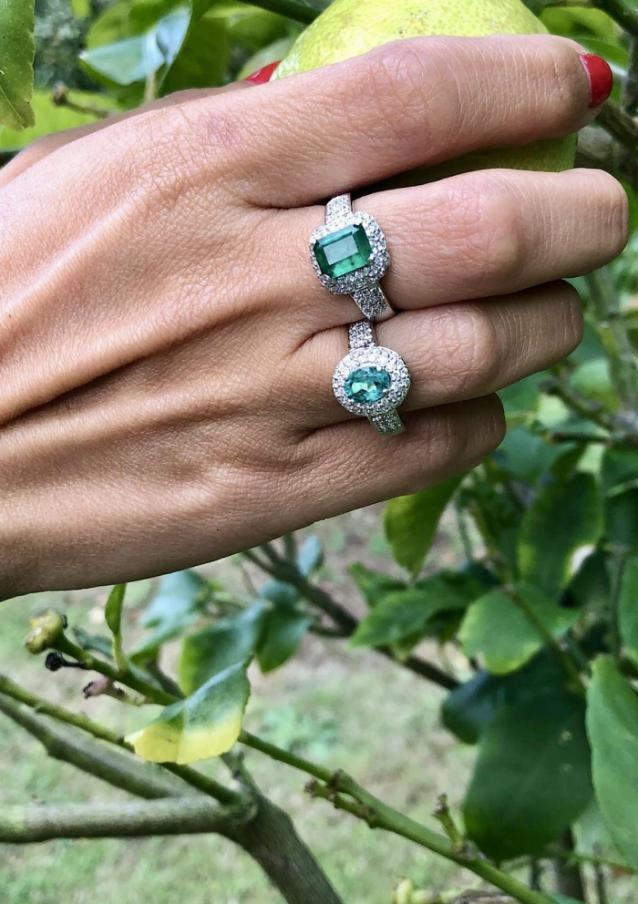 LEBLON 18K white gold pave diamonds and colombian emerald.