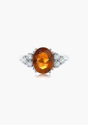 Anillo GALILEA en oro blanco de 18K con diamantes y topacio naranja