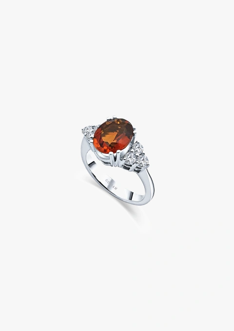 GALILEA 18K white gold ring with diamonds and orange topaz.
