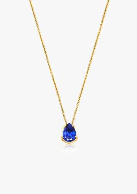 Colección de Colgantes HAPPY TEARS con cadena rolo fino en Oro Amarillo de 18K en Zafiro Azul, Rubí o Esmeralda