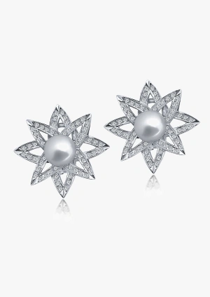 Pendientes BIG STAR en oro blanco de 18K con diamantes y perlas australianas