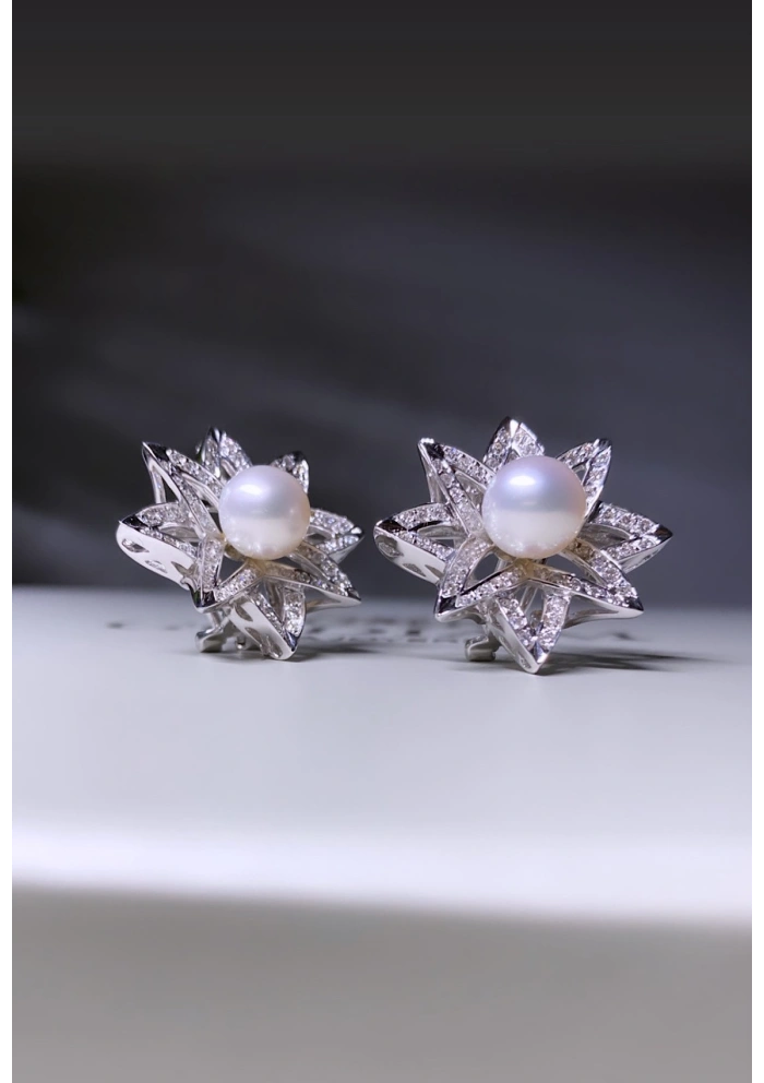 Pendientes BIG STAR en oro blanco 18K con diamantes y perlas australianas|Pendientes con Perlas|Godiam Alta Joyería