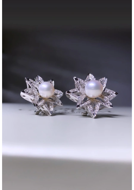 Pendientes BIG STAR en oro blanco 18K con diamantes y perlas australianas|Pendientes con Perlas|Godiam Alta Joyería