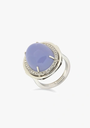 GRACE 18K white gold with brilliant cut diamonds and oval cut cabochon chalcedony maxi ring