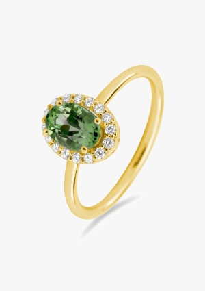 Anillo INDIA en oro amarillo de 18 quilates con diamantes y prasiolita