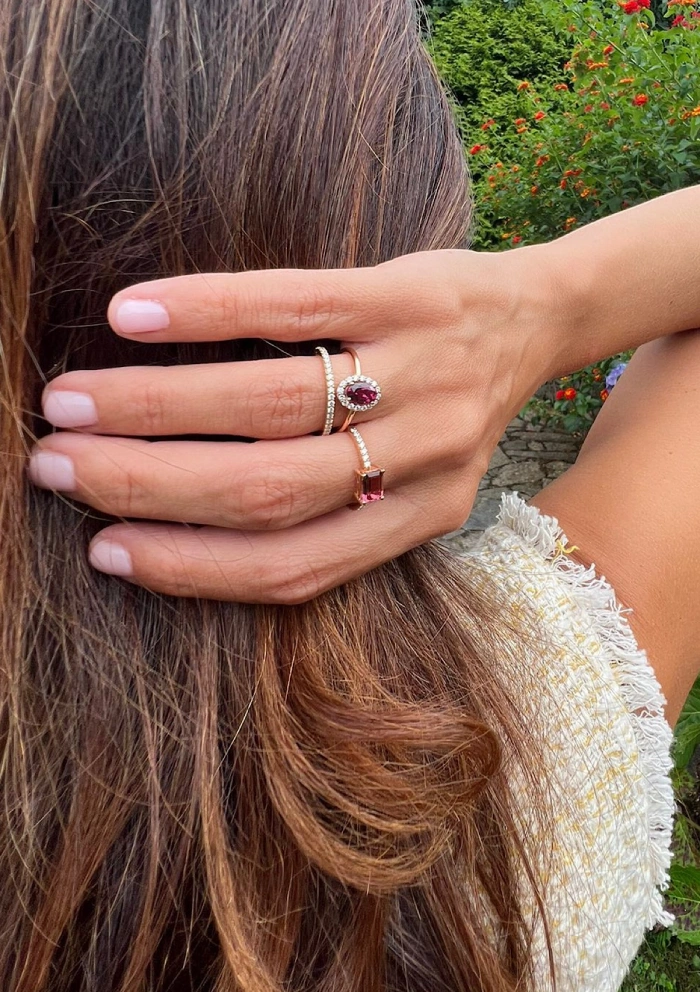 INDIA 18K rose gold with diamonds and rubellite ring.