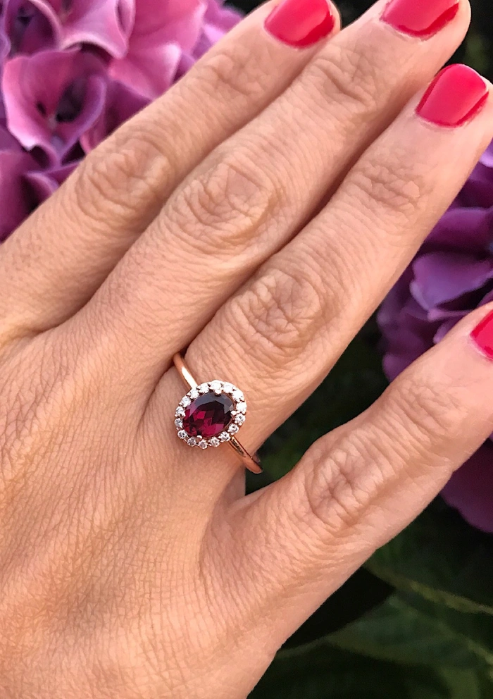 INDIA 18K rose gold with diamonds and rubellite ring.