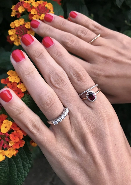 INDIA 18K rose gold with diamonds and rubellite ring.