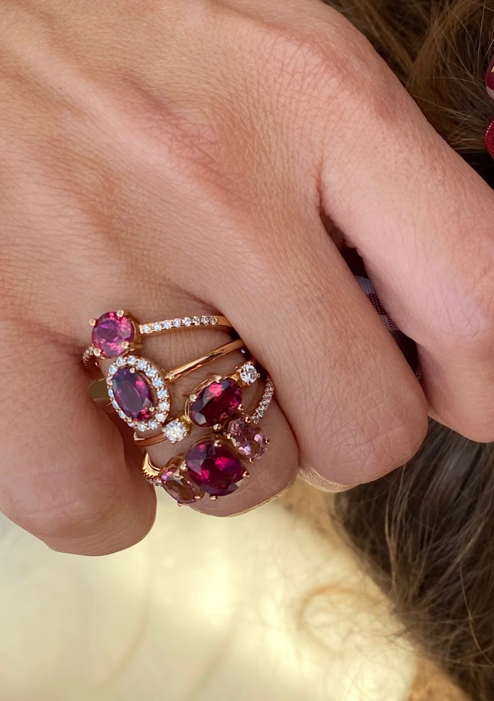 INDIA 18K rose gold with diamonds and rubellite ring.