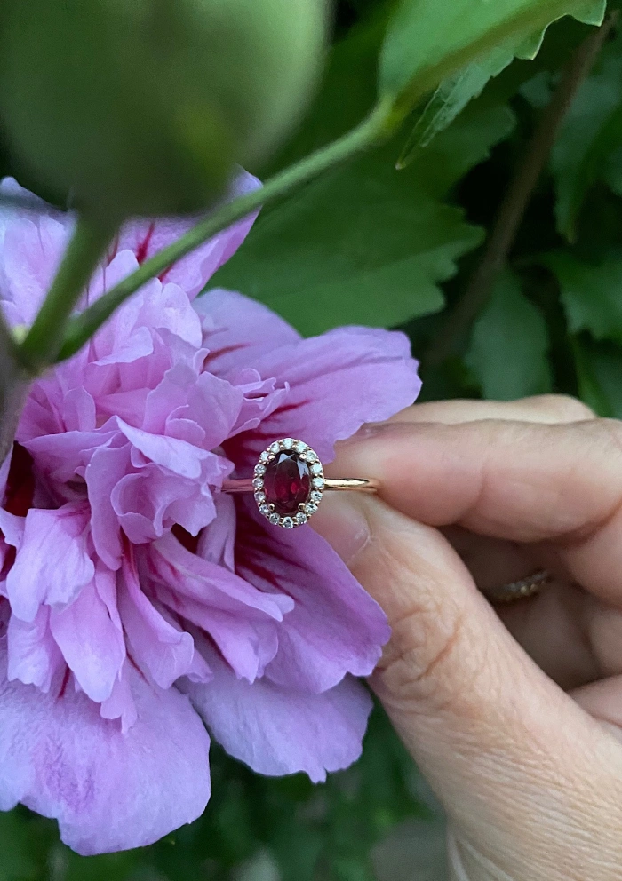 INDIA 18K rose gold with diamonds and rubellite ring.