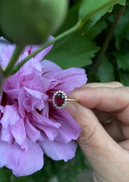 INDIA 18K rose gold with diamonds and rubellite ring.