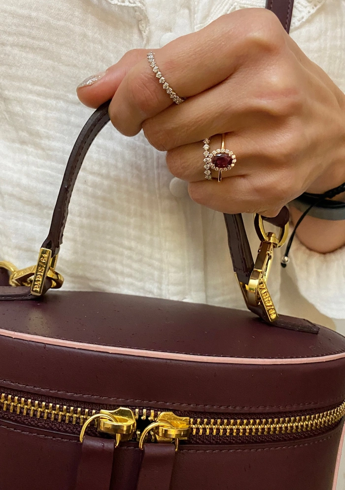 INDIA 18K rose gold with diamonds and rubellite ring.