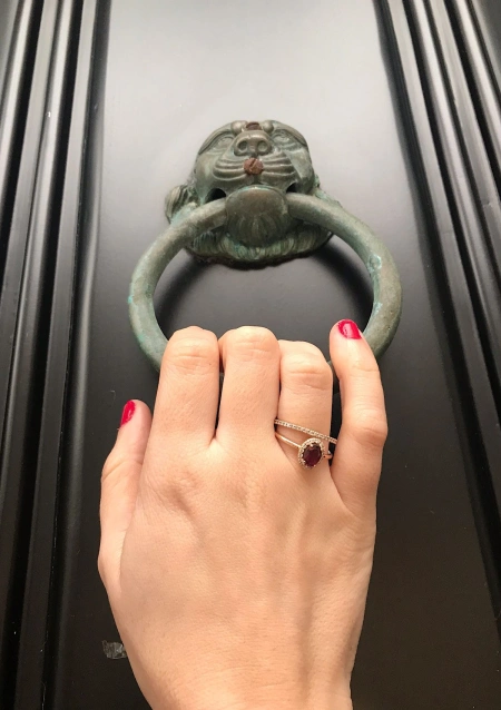INDIA 18K rose gold with diamonds and rubellite ring.