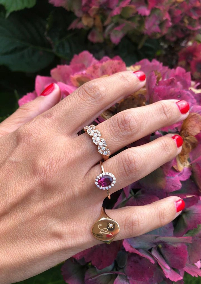 INDIA 18K rose gold with diamonds and rubellite ring.