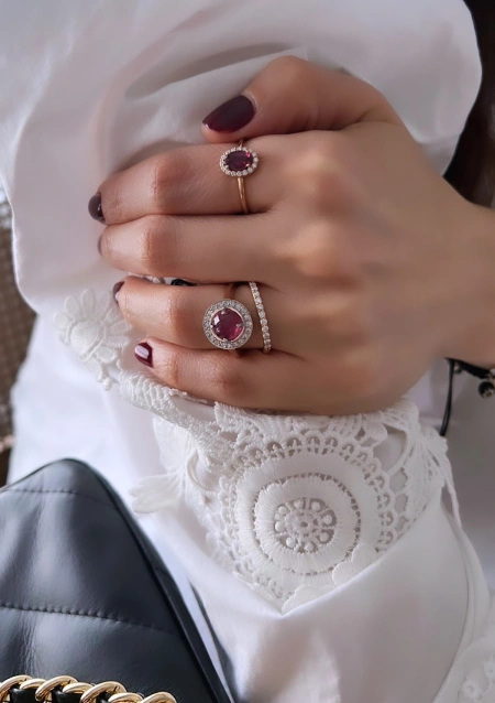 INDIA 18K rose gold with diamonds and rubellite ring.