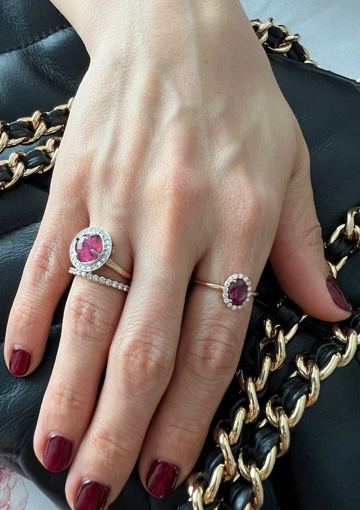 INDIA 18K rose gold with diamonds and rubellite ring.