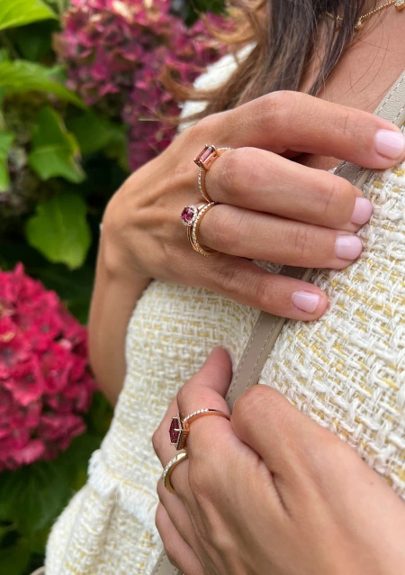 INDIA 18K rose gold with diamonds and rubellite ring.